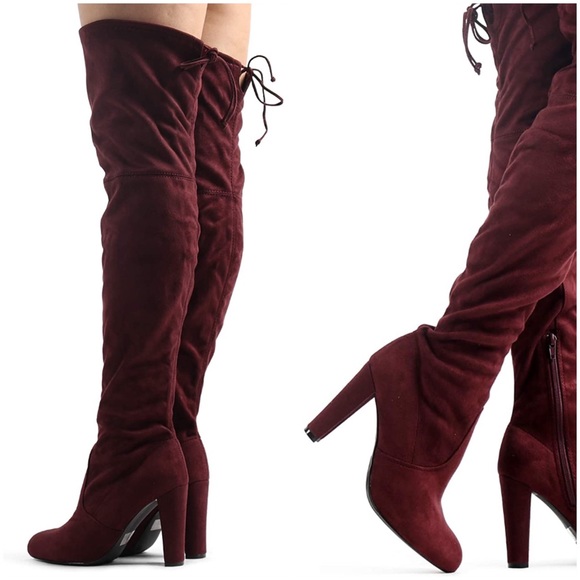 Over the Knee Fall/Winter Tall Boots - Burgundy - Picture 3 of 6